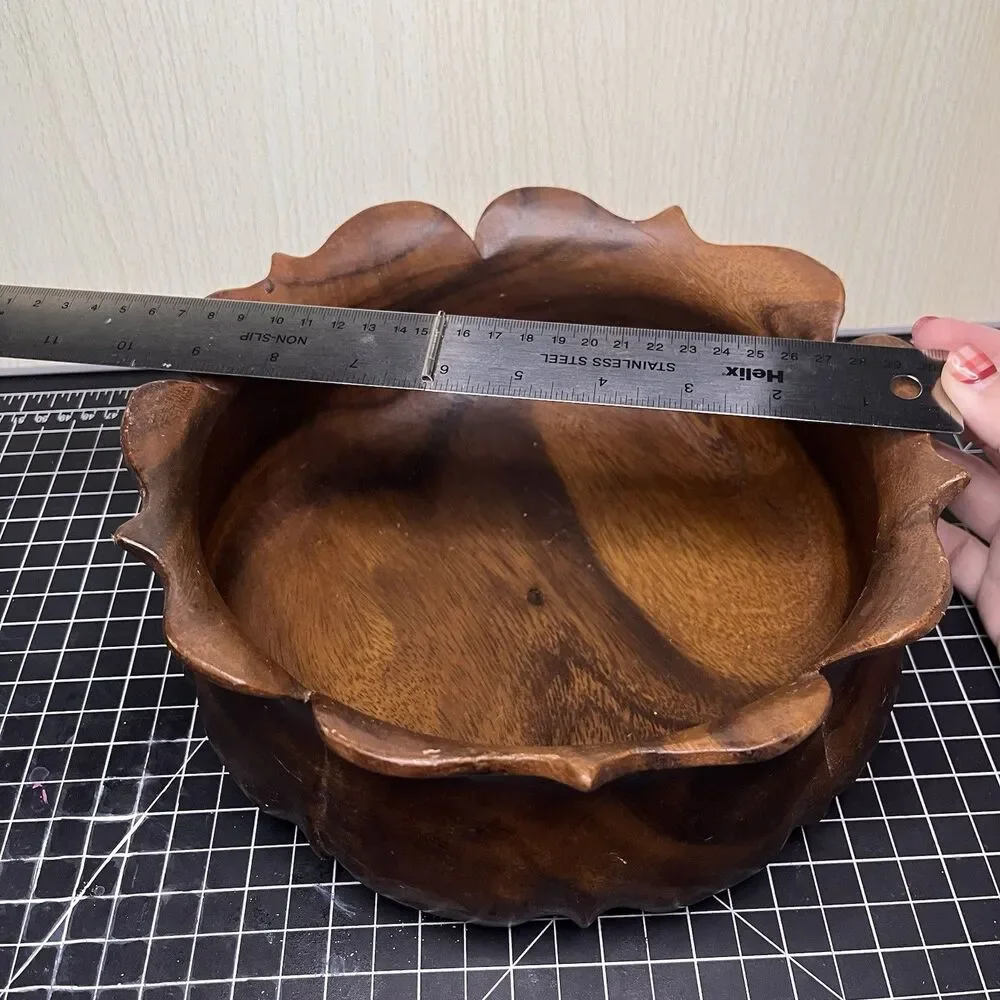 Vintage Hardwoods Wooden Bowl MCM tulip Carved Natural Storage Decor Container